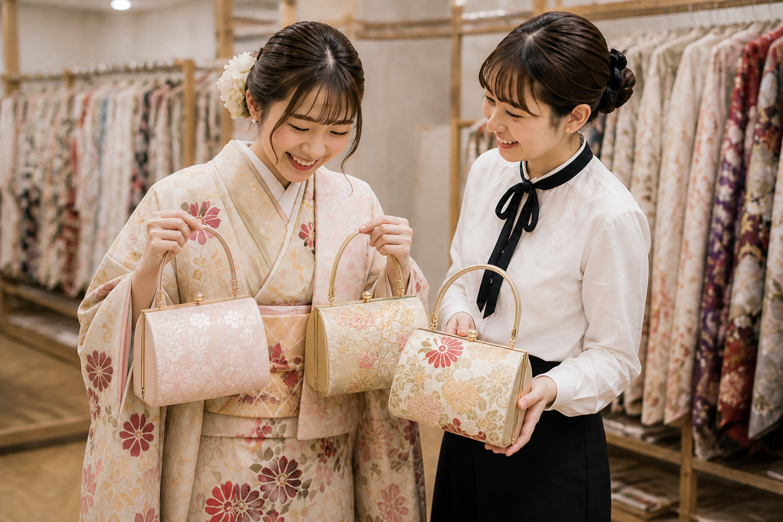 スタッフと小物を合わせる様子