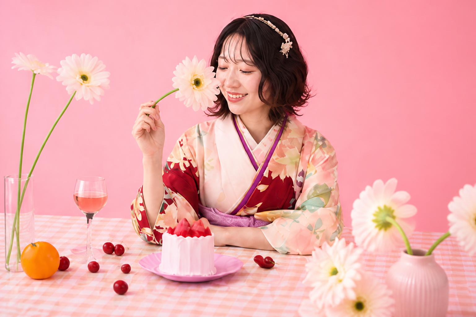 ピンクのパーティー世界観の前撮り